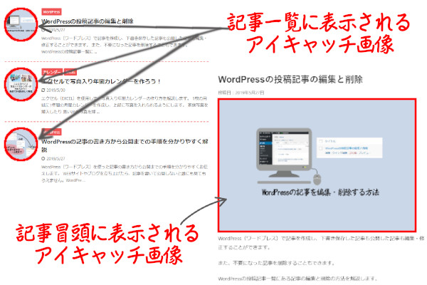 アイキャッチ画像は記事一覧と記事冒頭に表示されるサムネイル画像のこと